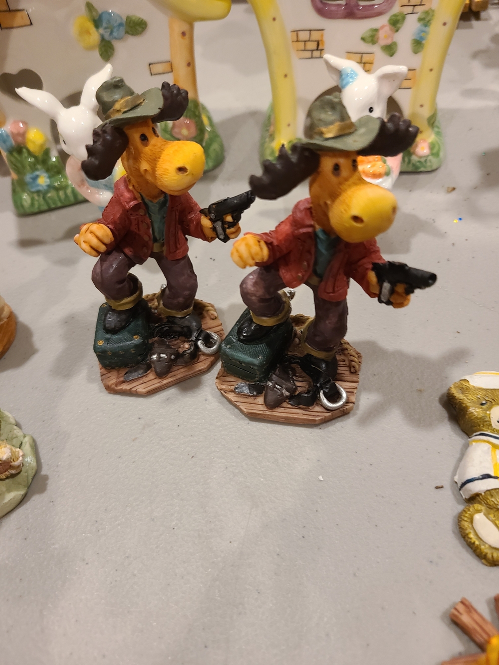 Moose Figurine Pair Brown & Red Decor